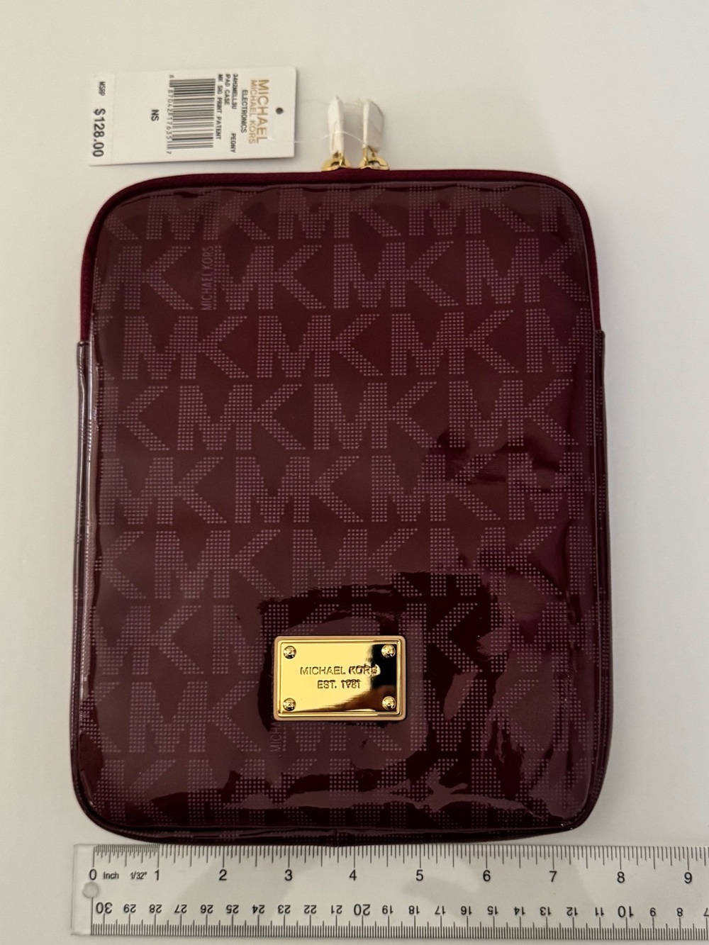 Michael Kors Burgundy Glossy MK Signature Tablet Pouch - Picture 4 of 4
